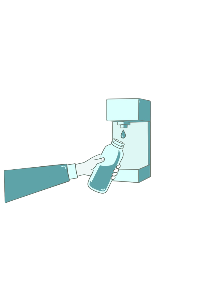 A hand refilling a bottle at a Davaam refill station